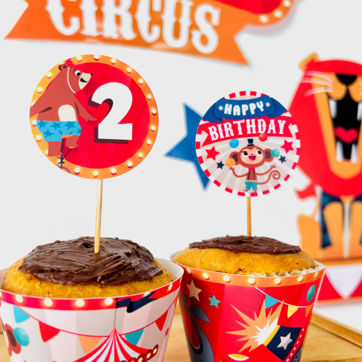 Circus Party Cupcake Toppers | Birthday Carnival Dessert Toppers