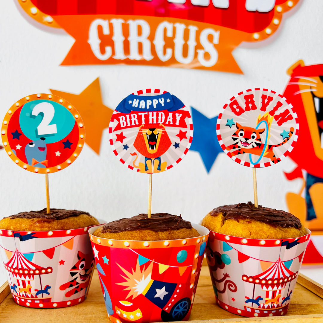 Circus Party Cupcake Toppers | Birthday Carnival Dessert Toppers