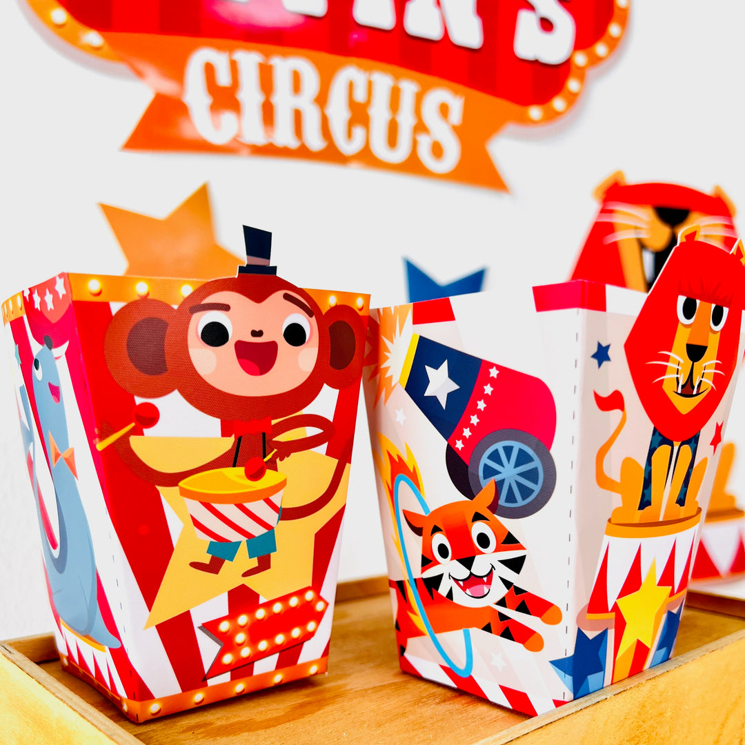 Circus Party Favor Box | Birthday Carnival Popcorn Box Template