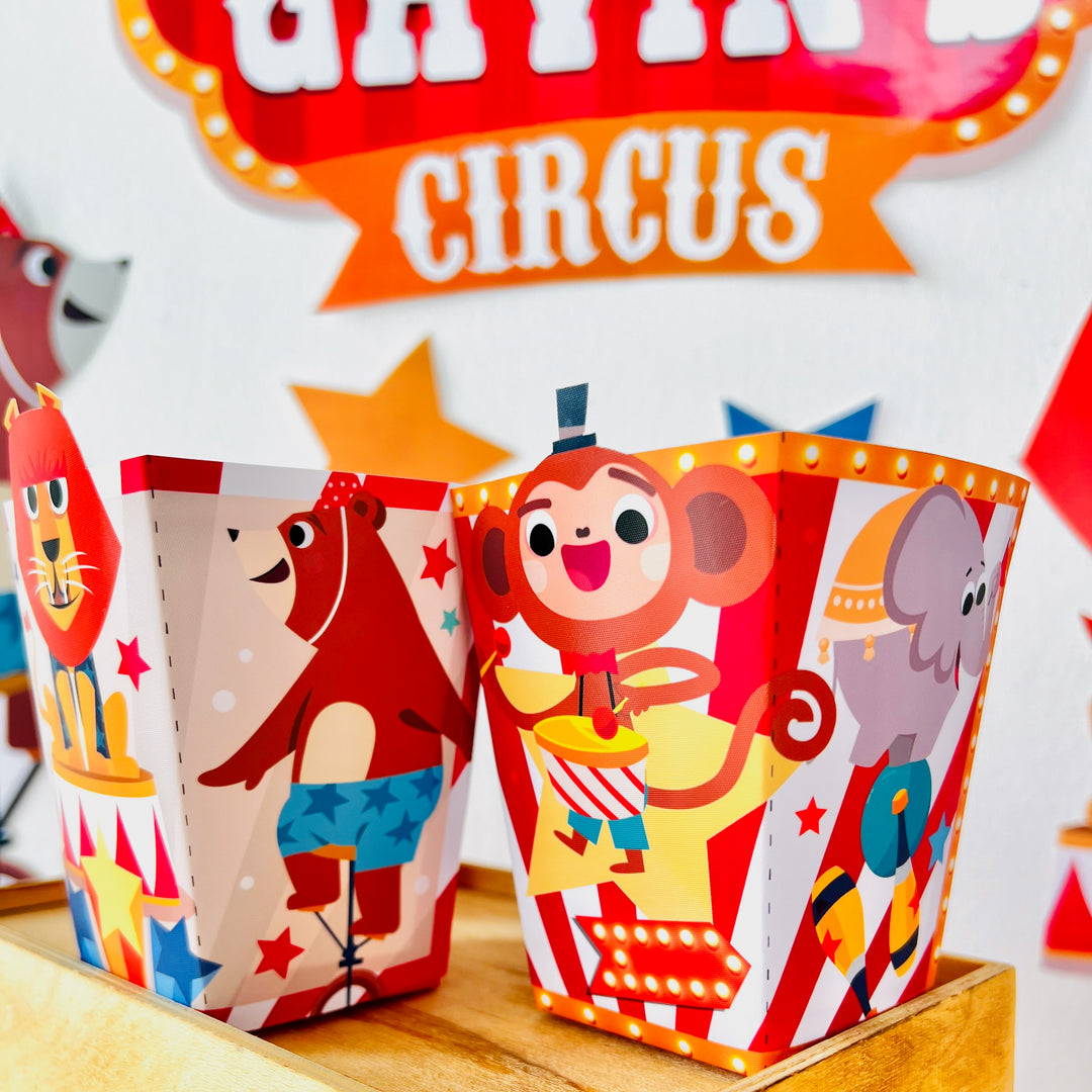 Circus Party Favor Box | Birthday Carnival Popcorn Box Template