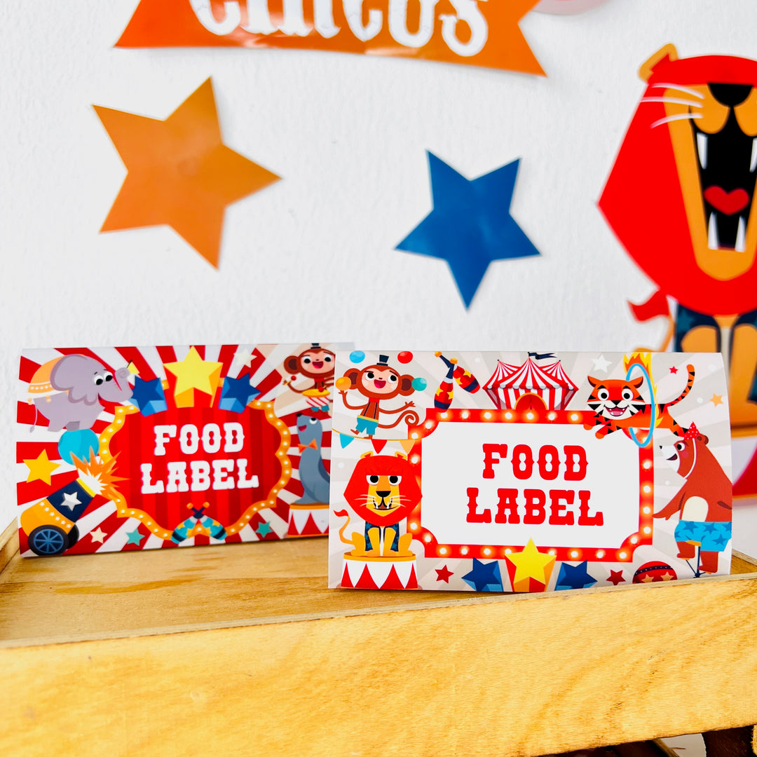 Circus Party Food Labels | Birthday Carnival Food Tent Place Card | Circus Party Decoration