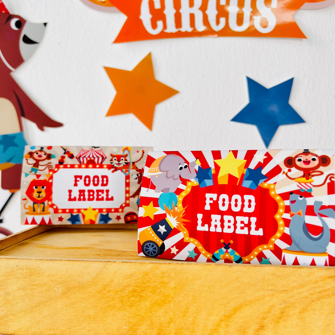 Circus Party Food Labels | Birthday Carnival Food Tent Place Card | Circus Party Decoration