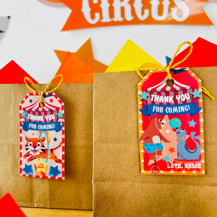 Circus Party Gift Tags | Birthday Carnival Party Favor Tags