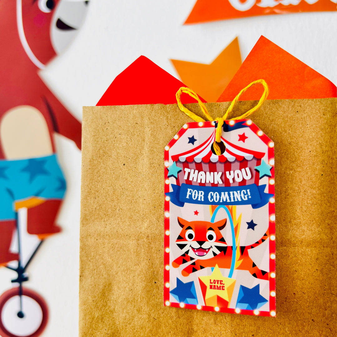 Circus Party Gift Tags | Birthday Carnival Party Favor Tags