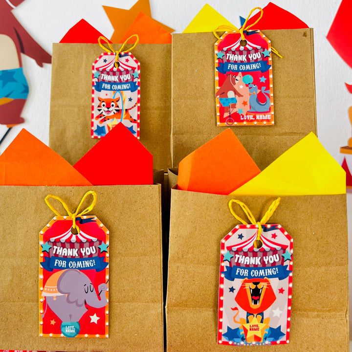 Circus Party Gift Tags | Birthday Carnival Party Favor Tags