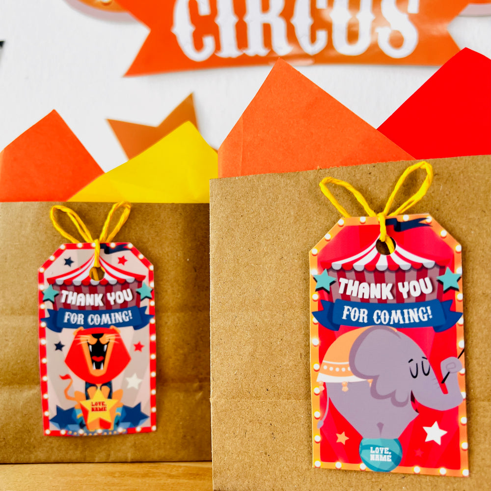 Circus Party Gift Tags | Birthday Carnival Party Favor Tags