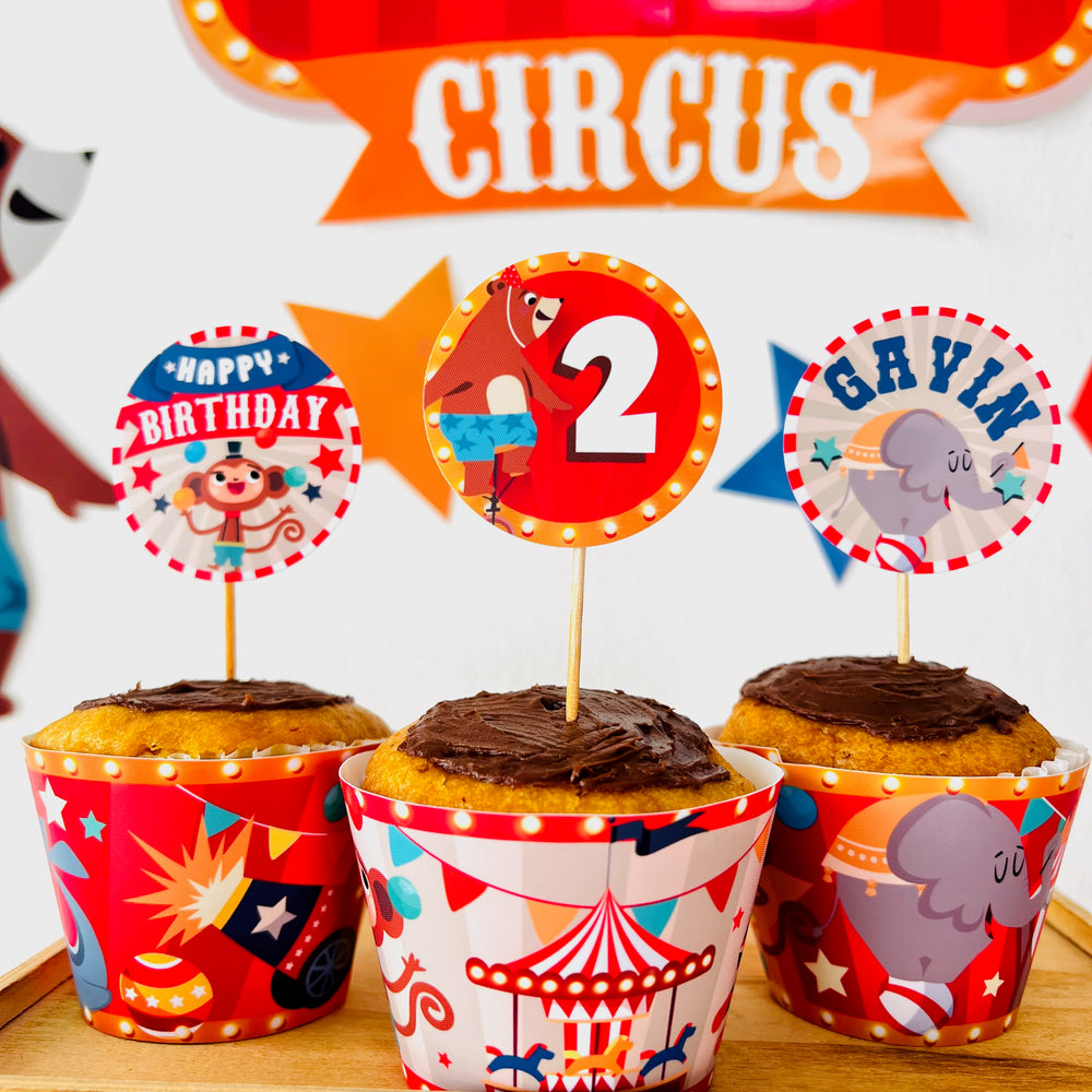 Circus Party Cupcake Toppers | Birthday Carnival Dessert Toppers