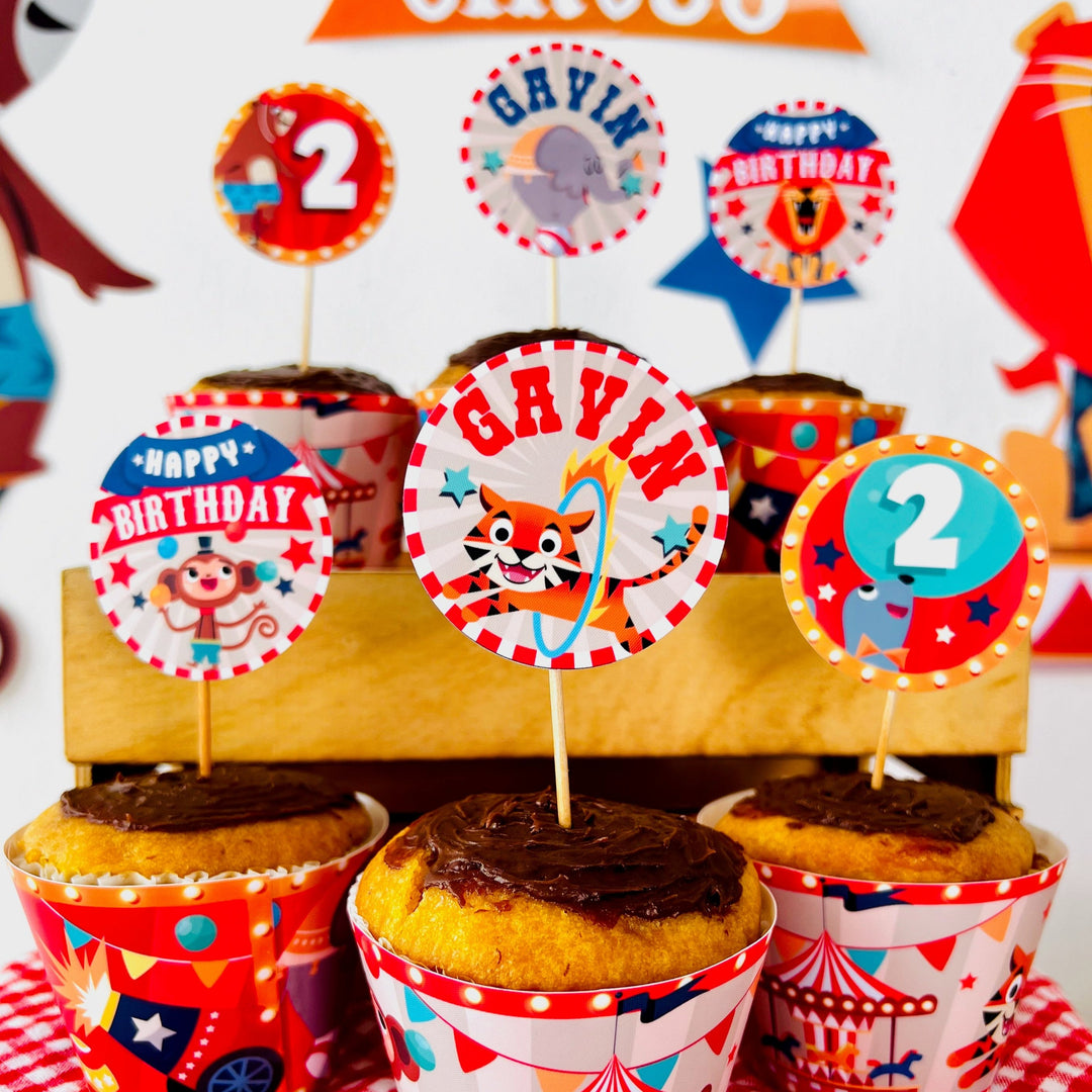 Circus Party Cupcake Toppers | Birthday Carnival Dessert Toppers