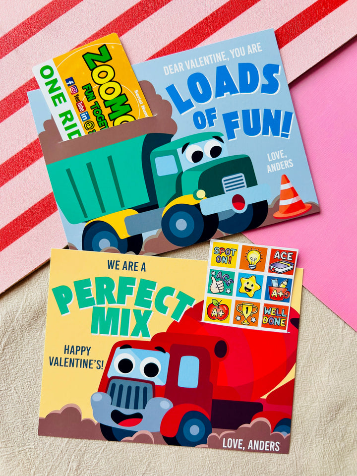 Printable PDF construction vehicle card holder bundle with 2 colors for adding gift cards to excite little truck fans