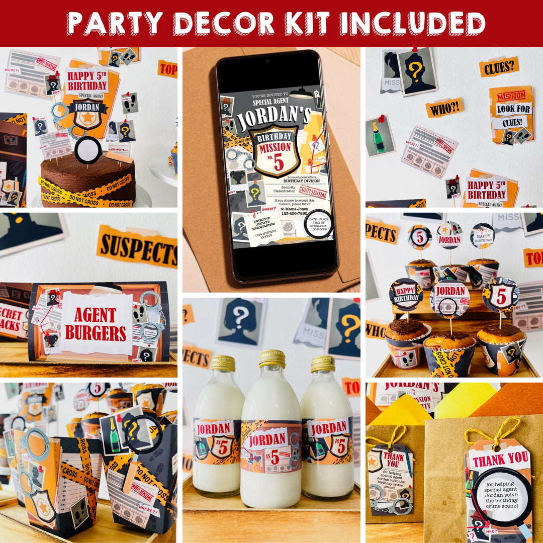 Detective Party Decorations, Spy Party, Secret Agent Party, Murder Mystery Party, Special Agent Party, Sherlock Holmes Birthday Party Decor, Party Favors, Invitation, Party Food Table Decor, Party Games and Activities, Photo Booth Props, Birthday Backdrop