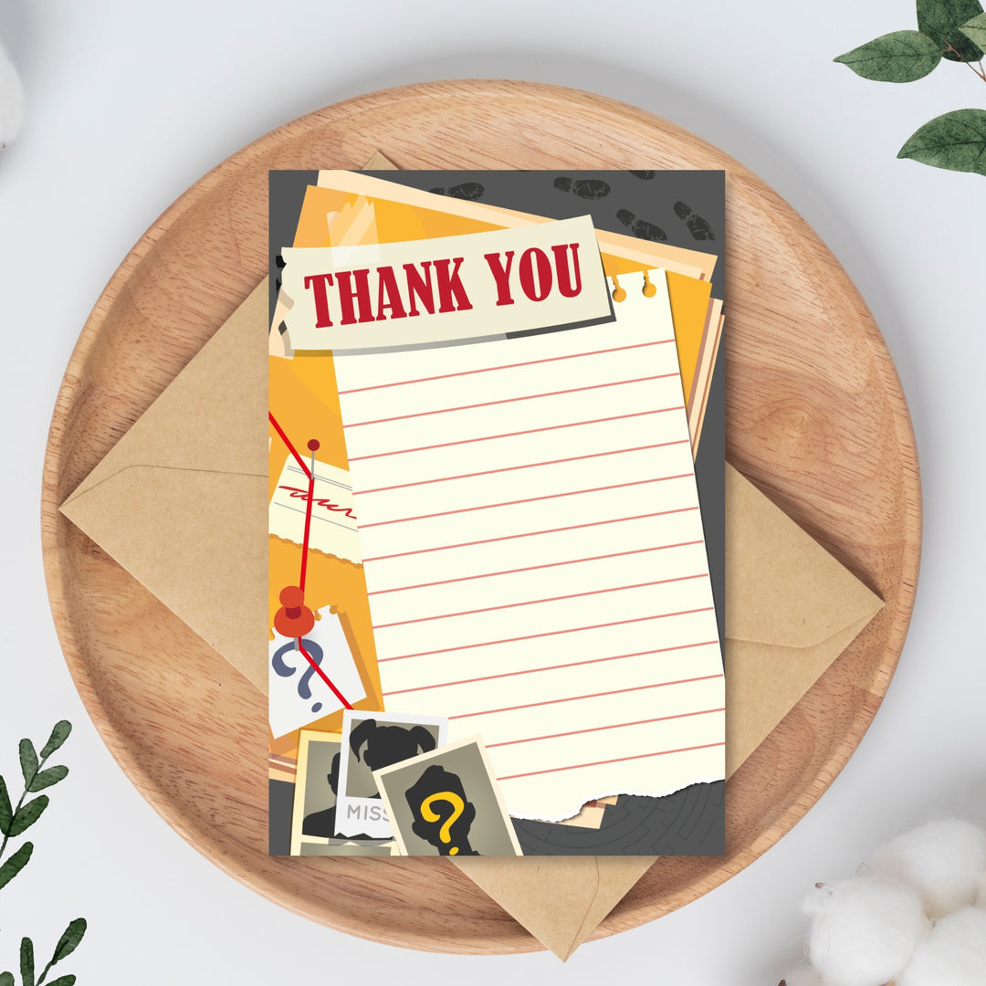 Detective Party Thank You Card, Spy Party, Secret Agent Party, Murder Mystery Party, Party Favor Card