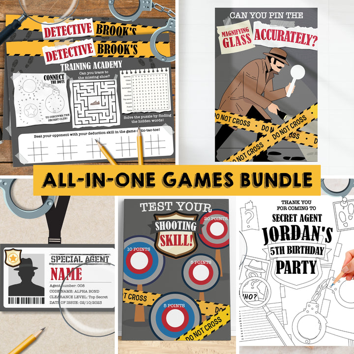 Detective Party Games, Spy Party, Secret Agent Party Activities, Murder Mystery Party Entertainment, Special Agent Party, Sherlock Holmes Birthday Party Fun and Game | Pin Game, Toss Game, Detective Training Academy, Pretend Play, Birthday Coloring, Coloring Activity Page