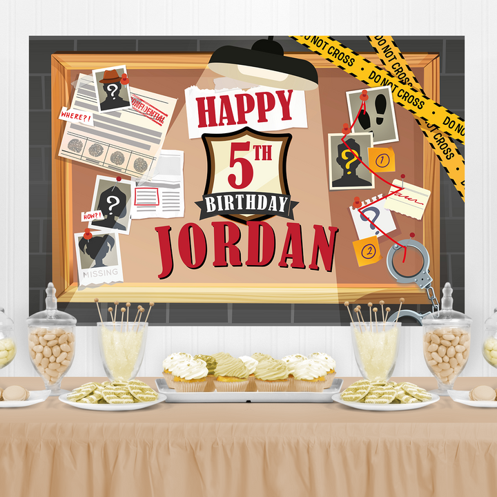 Detective Birthday Backdrop, Spy Party, Secret Agent Party, Murder Mystery Party, Party Banner, Party Decoration