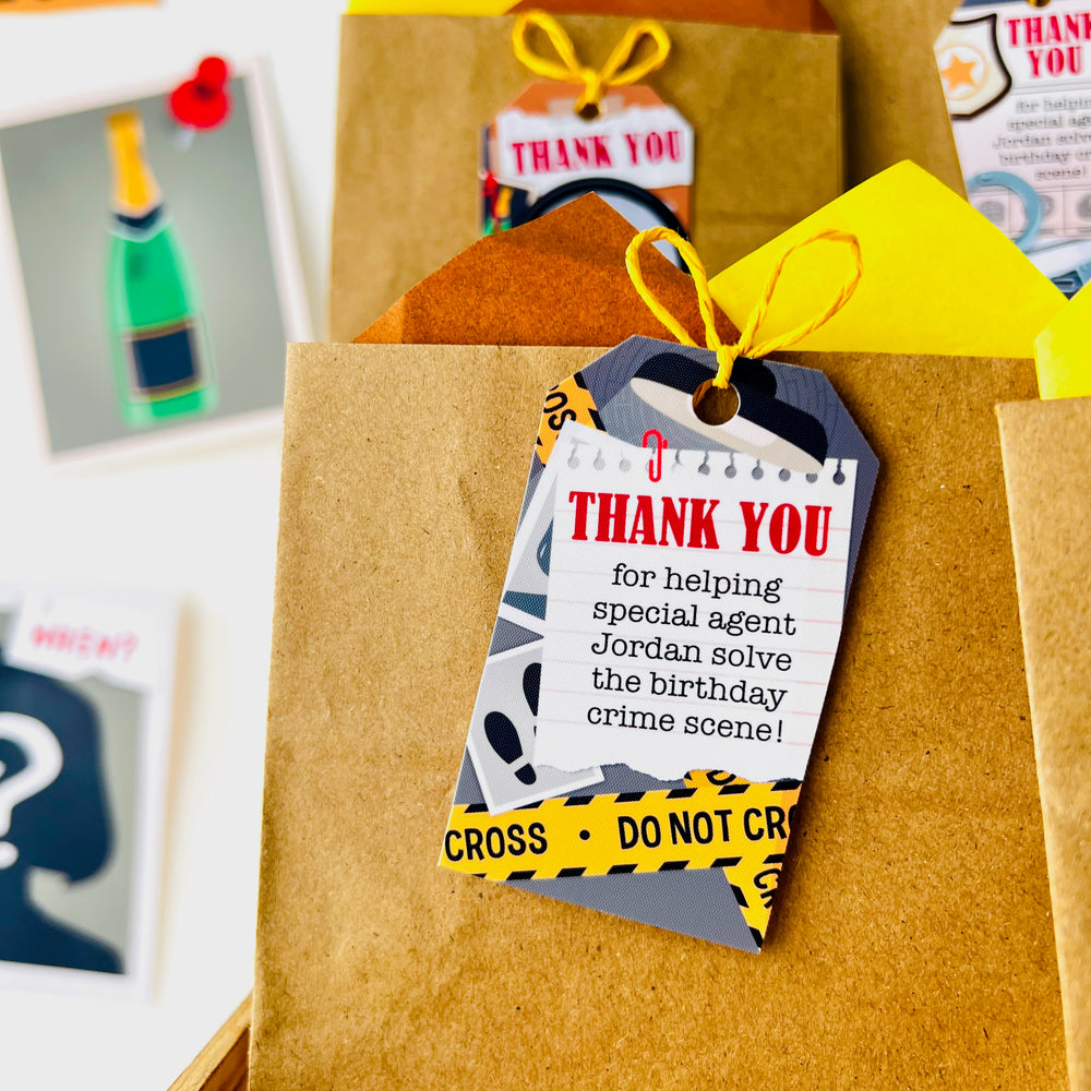 Detective Party Favors Gift Tags | Spy Party, Special Agent Party, Murder Mystery Party | Party Favor Tag, Gift Tags, Labels