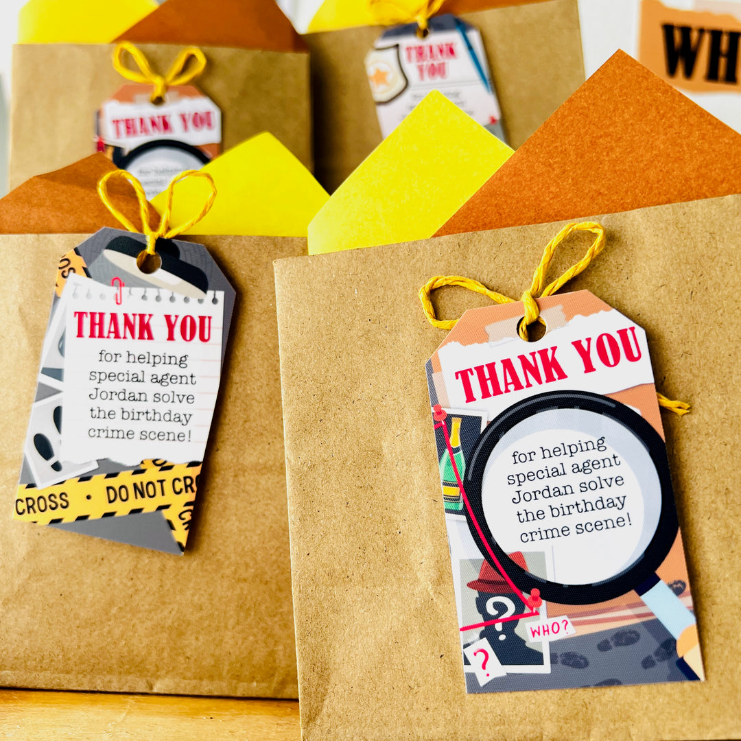 Detective Party Favors Gift Tags | Spy Party, Special Agent Party, Murder Mystery Party | Party Favor Tag, Gift Tags, Labels