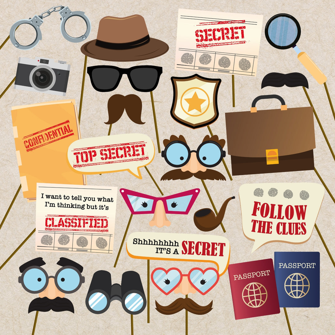 Mystery Party Photo Props Printable | Detective Training Academy, Secret Agent Party Photo Booth, Spy Party Activity | Photo Booth Props