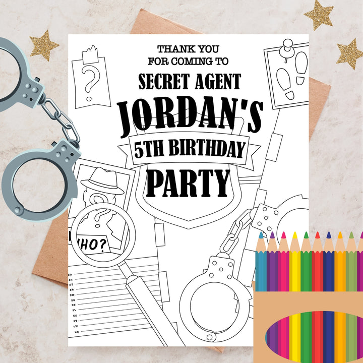 Mystery Party Kids Birthday Coloring Page Printable | Detective Birthday Coloring Sheet, Secret Agent Party Coloring, Spy Coloring Party Activity, Crime Solving Coloring Page | Sherlock Holmes Coloring, Undercover Agent Game