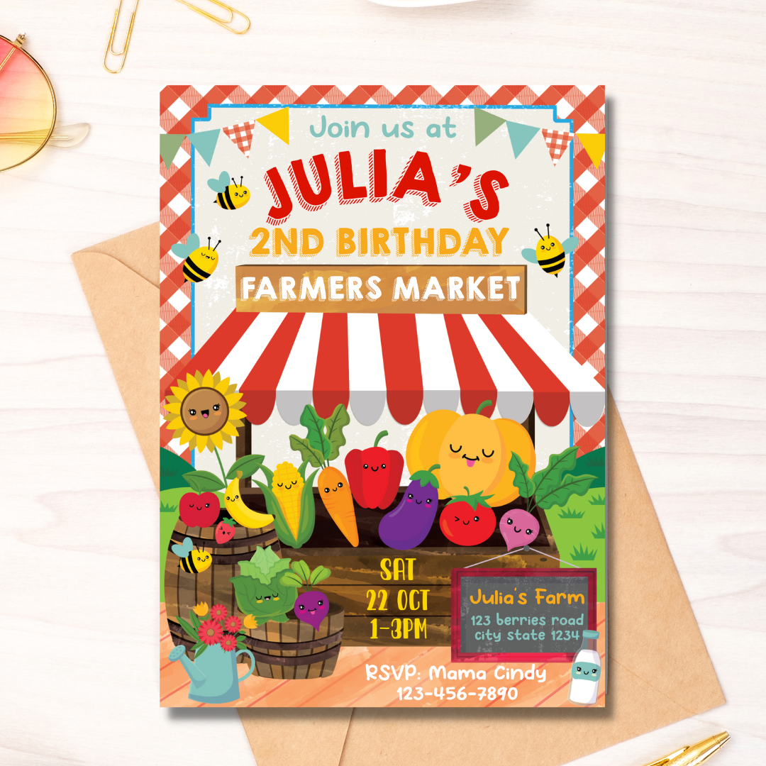 Spring Market Invitations Farmers Market Invitation | Pigsy Party Decoration – PigsyParty