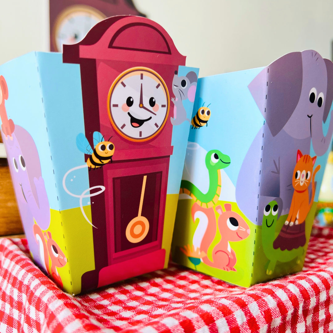 Hickory Dickory Dock Party Favor Box Template | Nursery Rhymes Party Favor Container | Mouse went up the Clock Party Decor | First Birthday Party Favor Snack Box, Popcorn Box