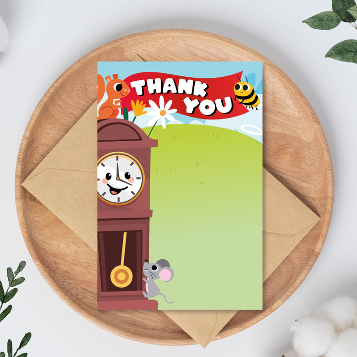 Hickory Dickory Dock Party Thank You Card | Nursery Rhymes Party Favor Card | Mouse went up the Clock Party Decor | First Birthday Card