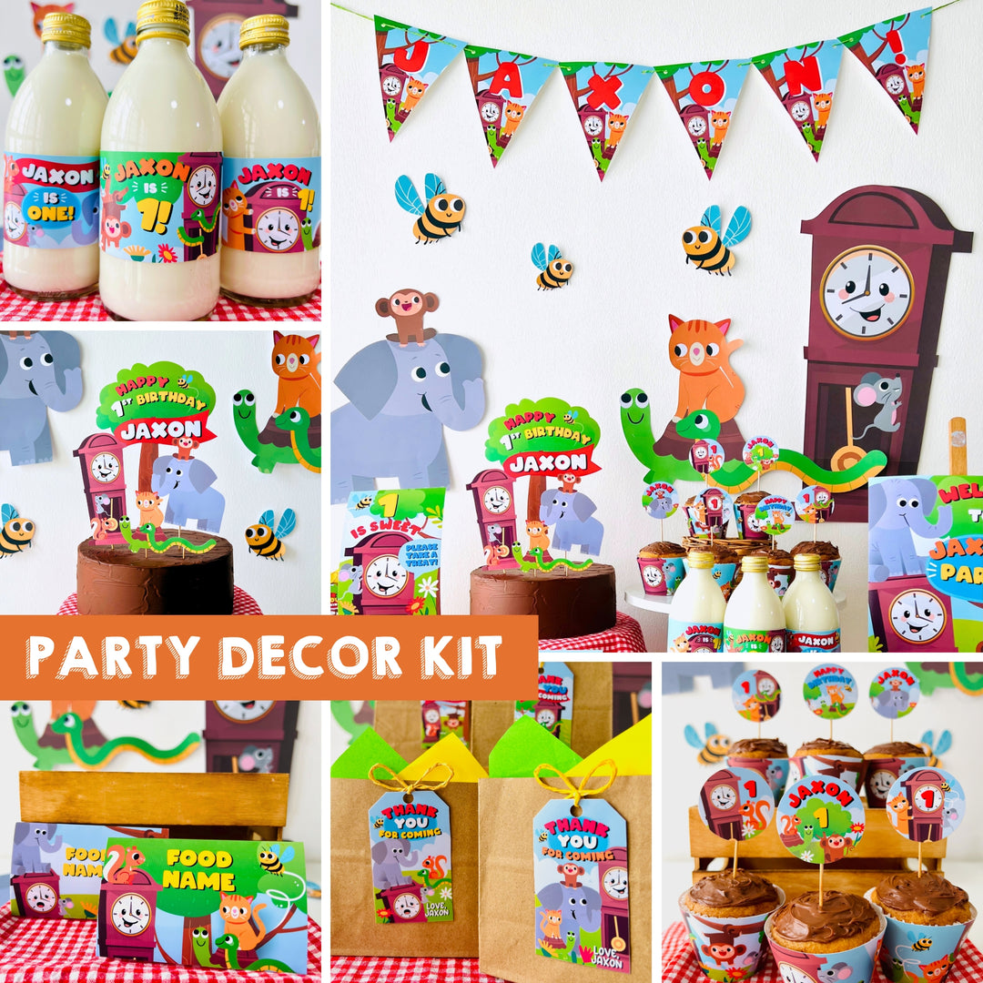 Hickory Dickory Dock Party Decoration | Nursery Rhymes Themed Party | First Birthday Party Celebration | Hickory Dickory Dock Invitation, Banner, Cake Toppers, Backdrop, Party Favors, Gift Tags, Food Labels