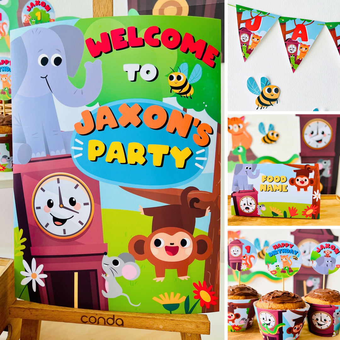 Hickory Dickory Dock Party Decoration | Nursery Rhymes Themed Party | First Birthday Party Celebration | Hickory Dickory Dock Invitation, Banner, Cake Toppers, Backdrop, Party Favors, Gift Tags, Food Labels