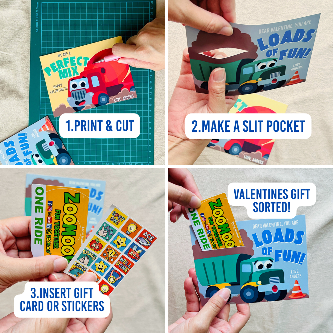 Step-by-step process of how to assemble the Construction Truck Gift Card Holder Printable