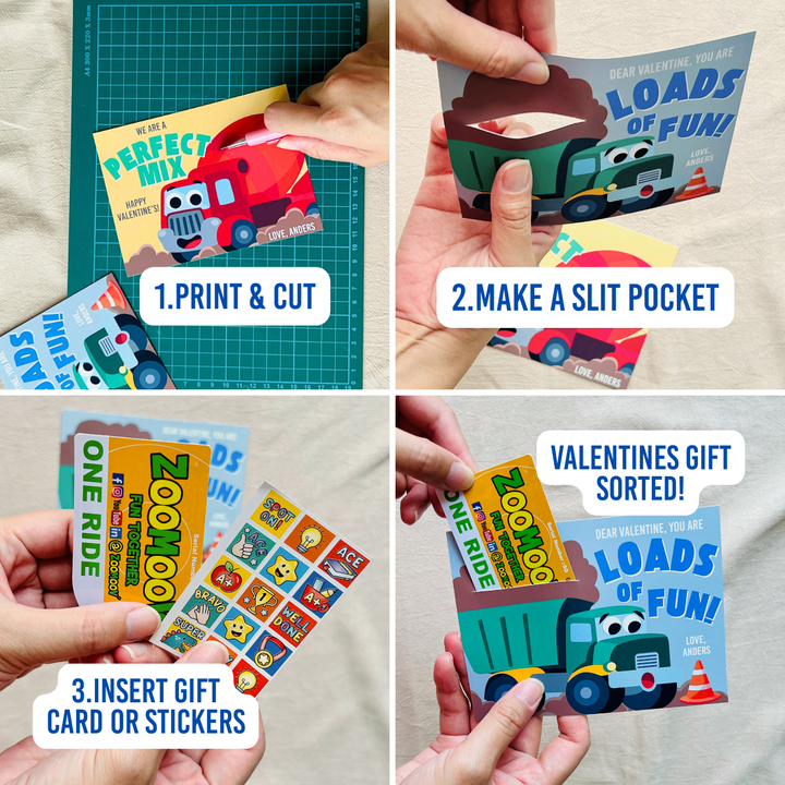 Step-by-step process of how to assemble the Construction Truck Gift Card Holder Printable