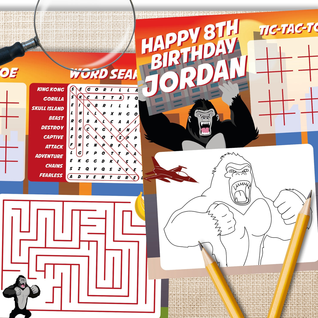 King Kong Party Coloring Activity Sheet for Kids | Gorilla Party Entertainment, Party Game