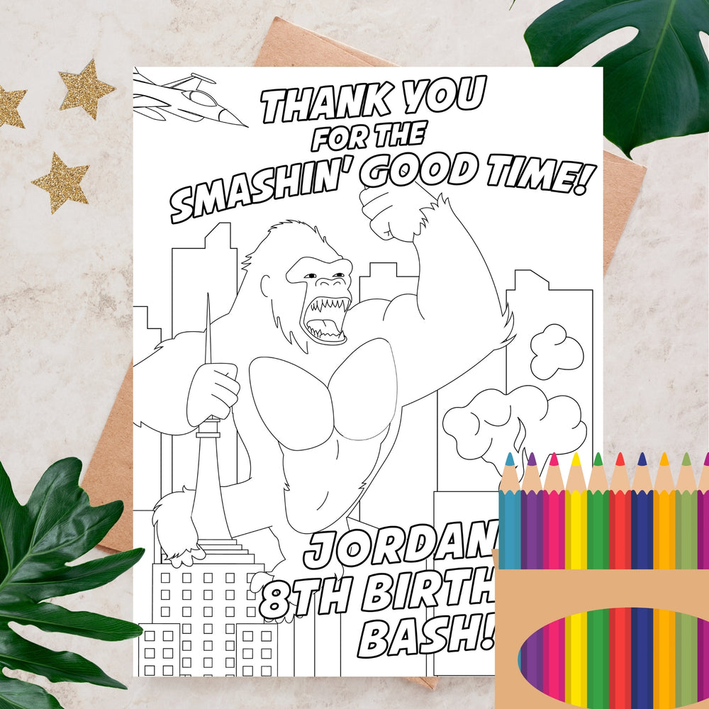 King Kong Birthday Coloring Page | Planet of the Apes Party Activity | Gorilla Party Game