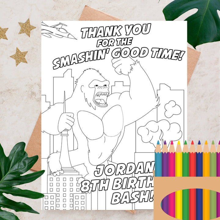 King Kong Birthday Coloring Page | Planet of the Apes Party Activity | Gorilla Party Game