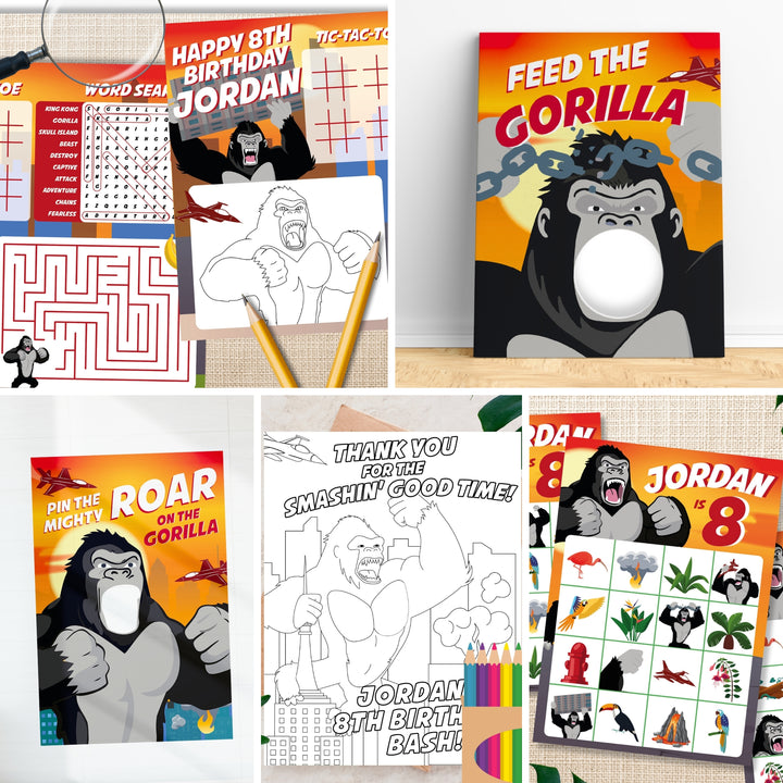 King Kong Party Games Kit | Gorilla Birthday Party Activities Bundle | Planet of the Apes Games