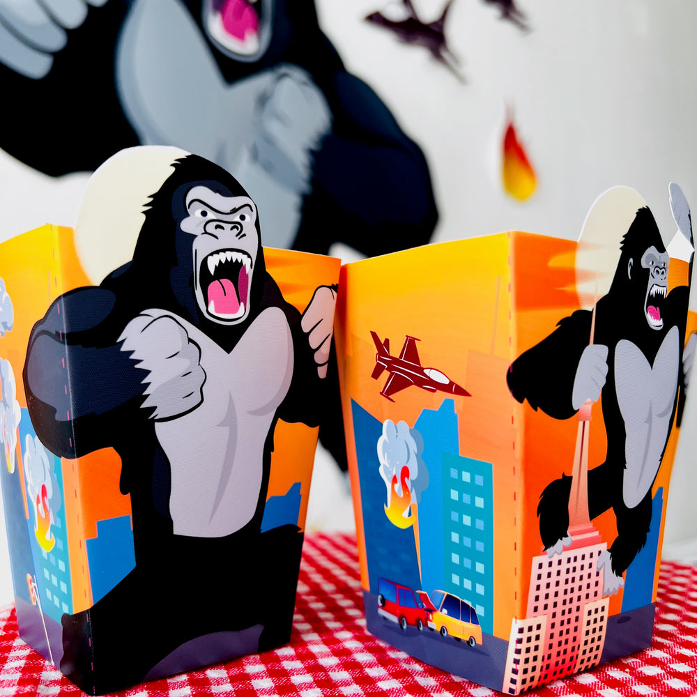 King Kong favor boxes, printable party favors, jungle-themed favor boxes, King Kong birthday supplies, gorilla party favors