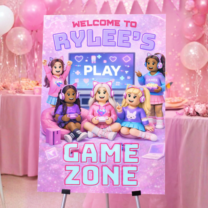 Large Roblox girl welcome sign printable gamer girl party entrance decoration for kids birthday