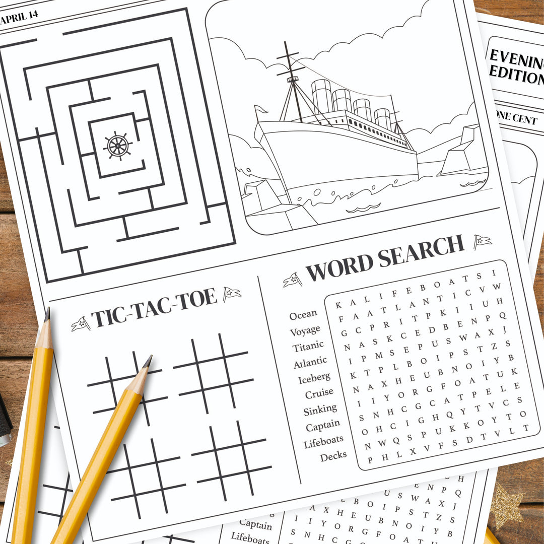 White Star Line newspaper activity page Titanic theme