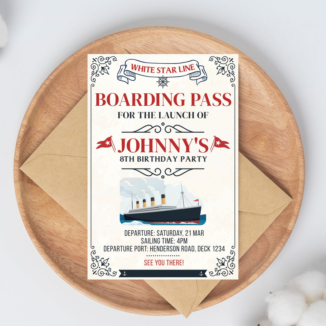 Titanic boarding pass birthday invitation printable