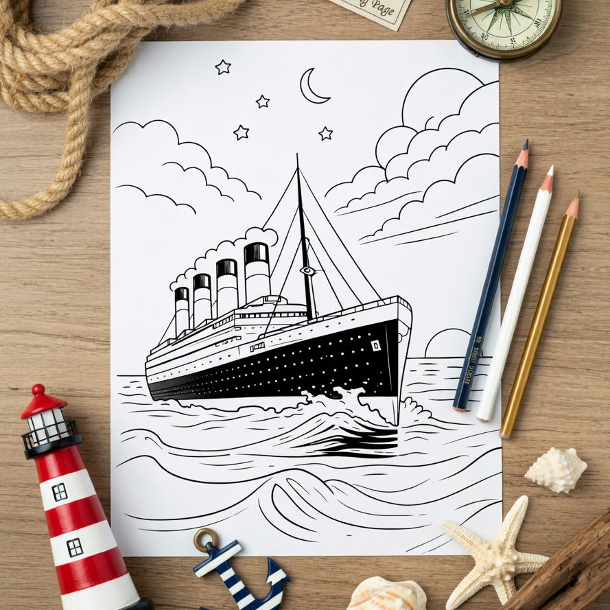 Titanic themed birthday party coloring activity printable