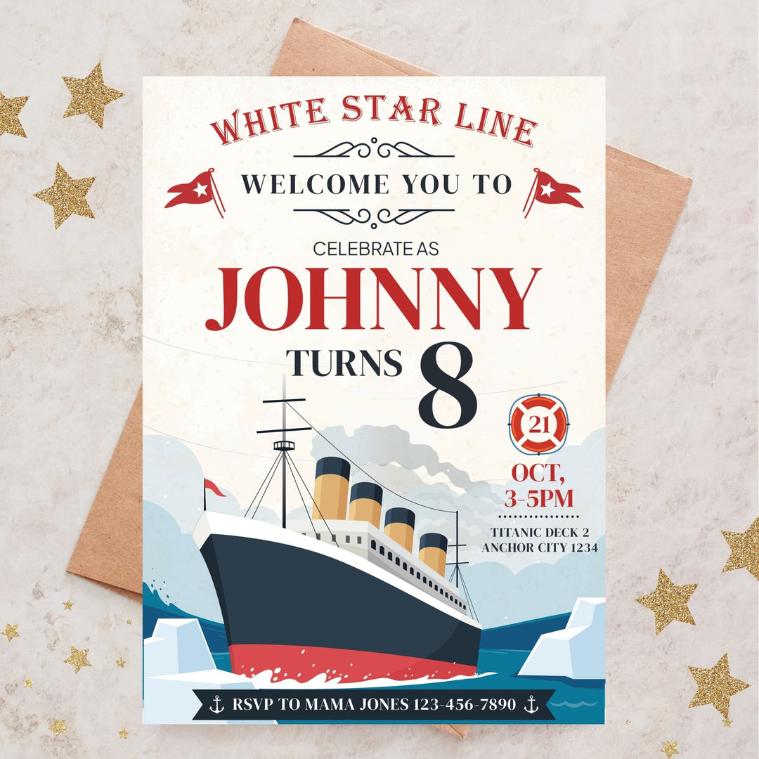 Titanic birthday invitation template printable boarding pass design