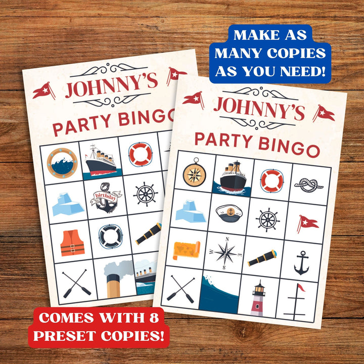 Nautical cruise ship birthday bingo activity