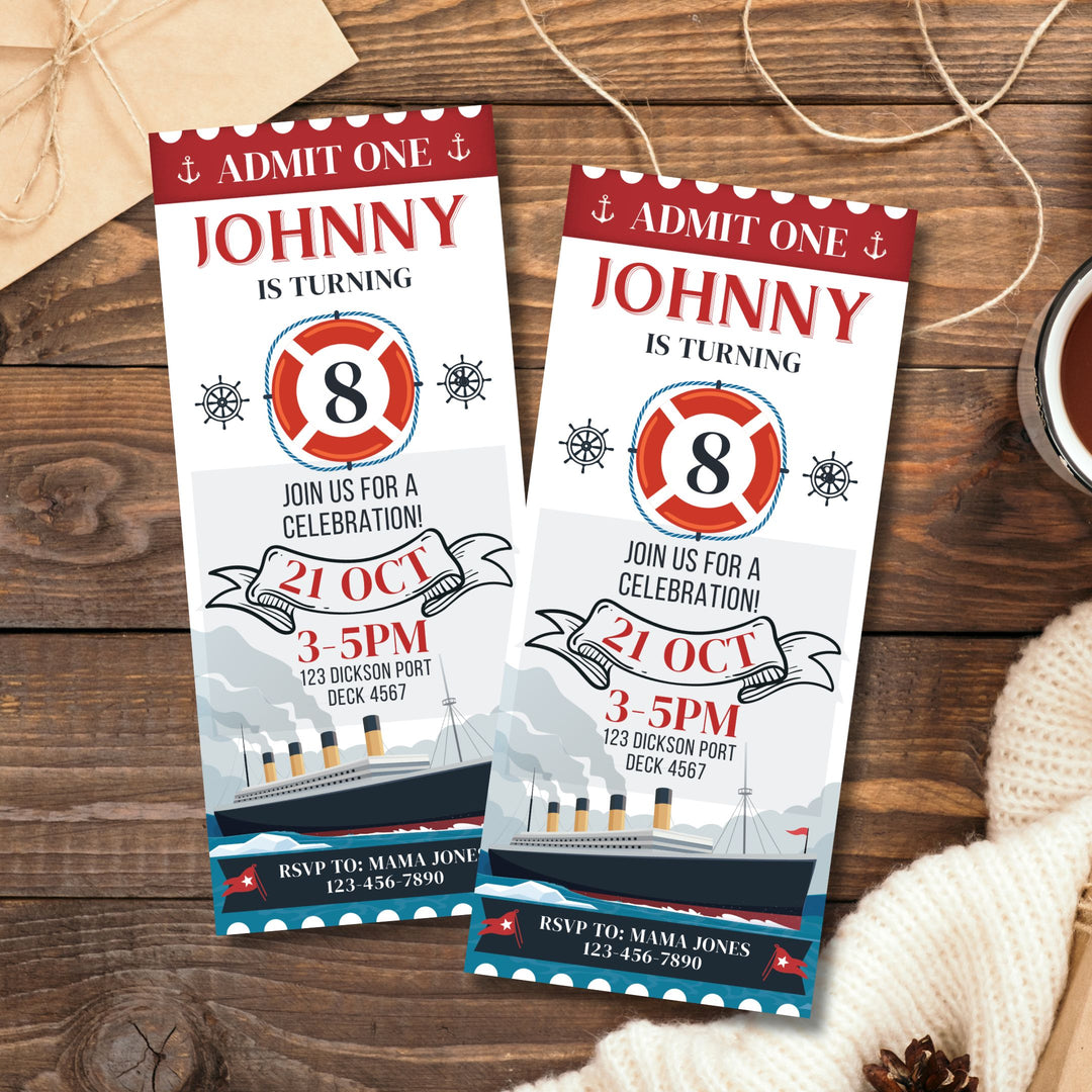 Titanic ship admission ticket invitation printable