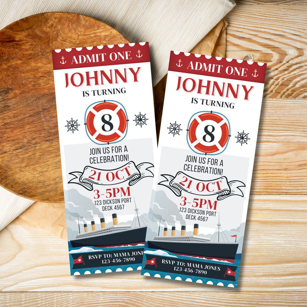 Vintage Titanic birthday party ticket invitation