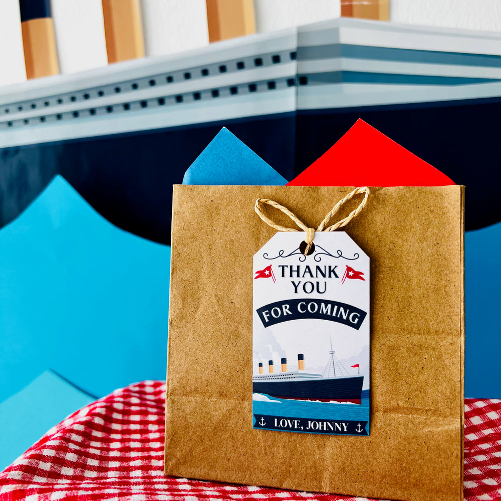 Editable Titanic thank you tags nautical party