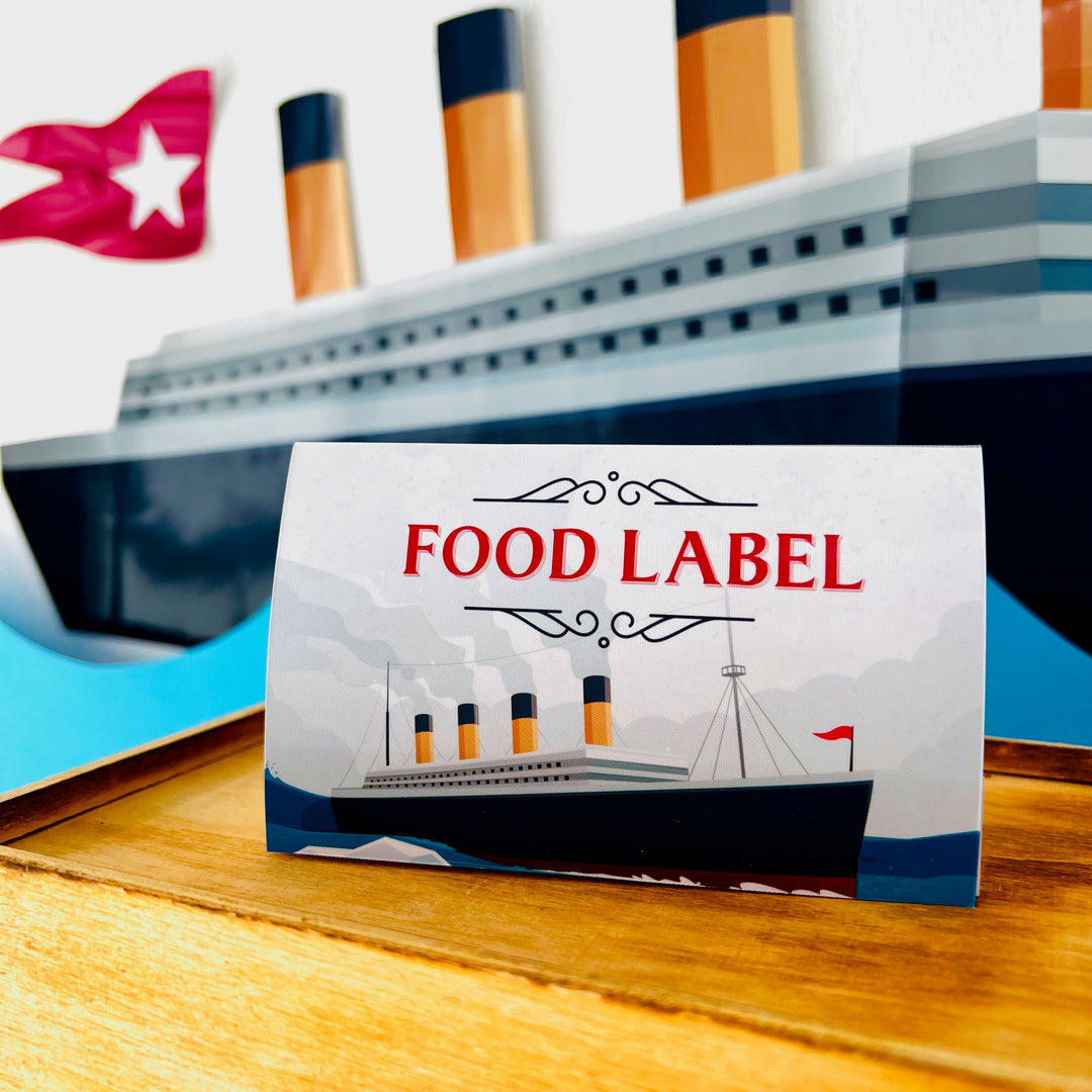 Titanic themed party food labels nautical decor