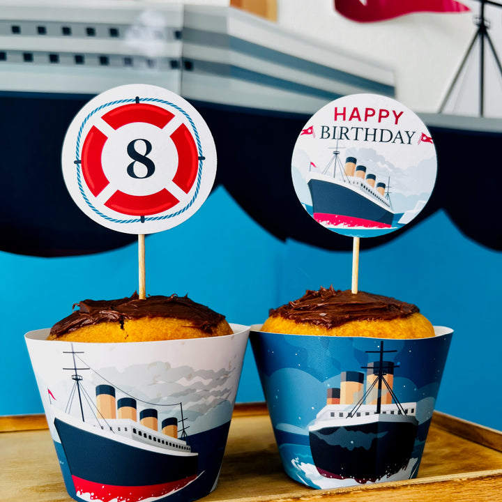 Editable Titanic cupcake topper nautical birthday