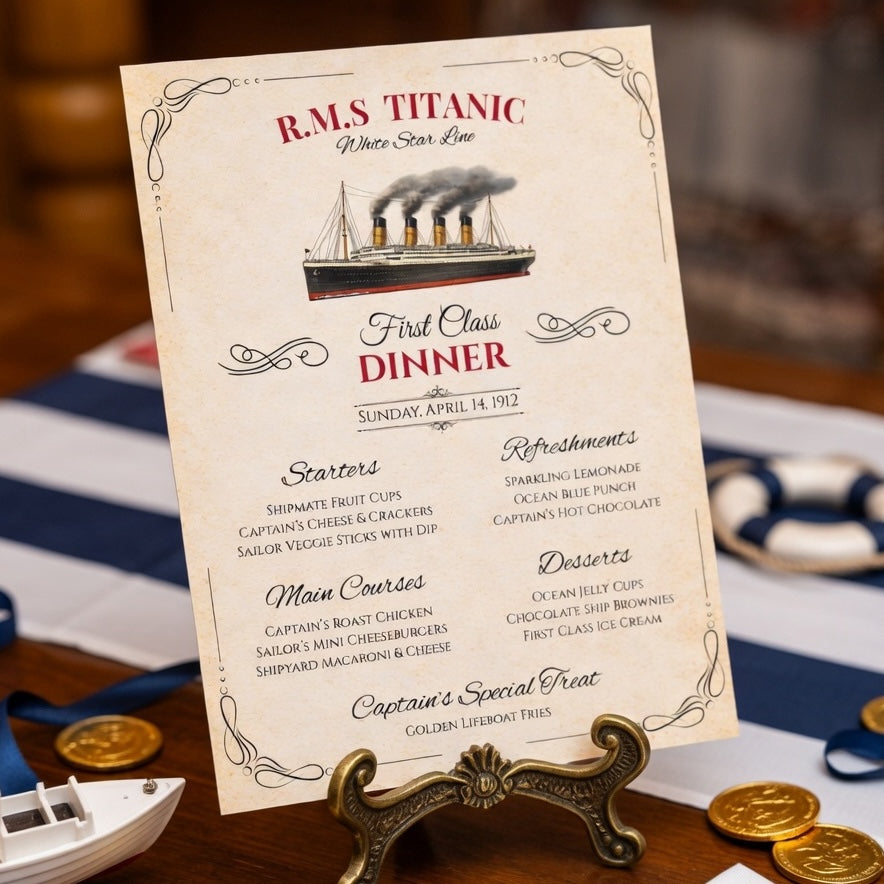 Titanic first class dinner menu printable party decor