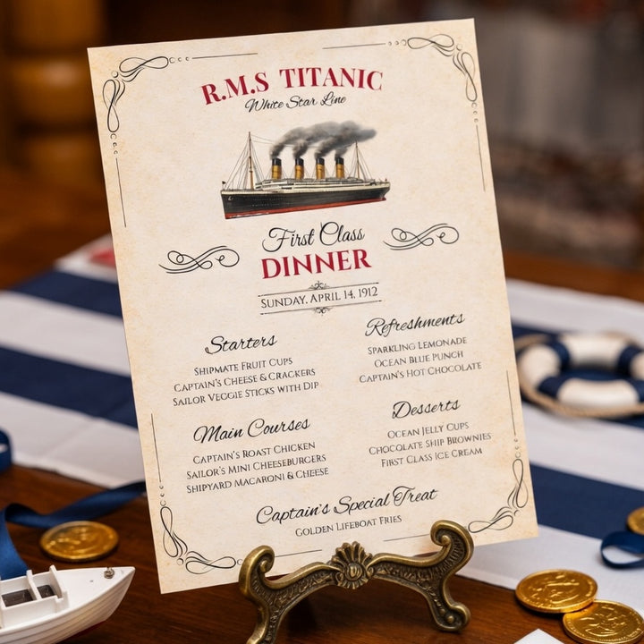 Titanic first class dinner menu printable party decor