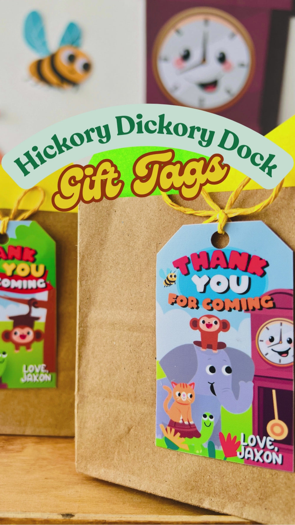 Hickory Dickory Dock Party Gift Tags | Nursery Rhymes Party Favor Tags | Mouse went up the Clock Party Favor Labels | First Birthday 