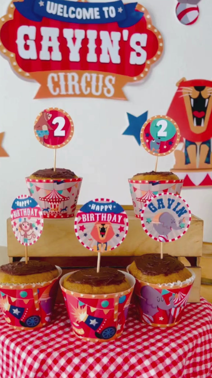 Circus Cupcake Toppers Printable | Birthday Carnival Dessert Decor