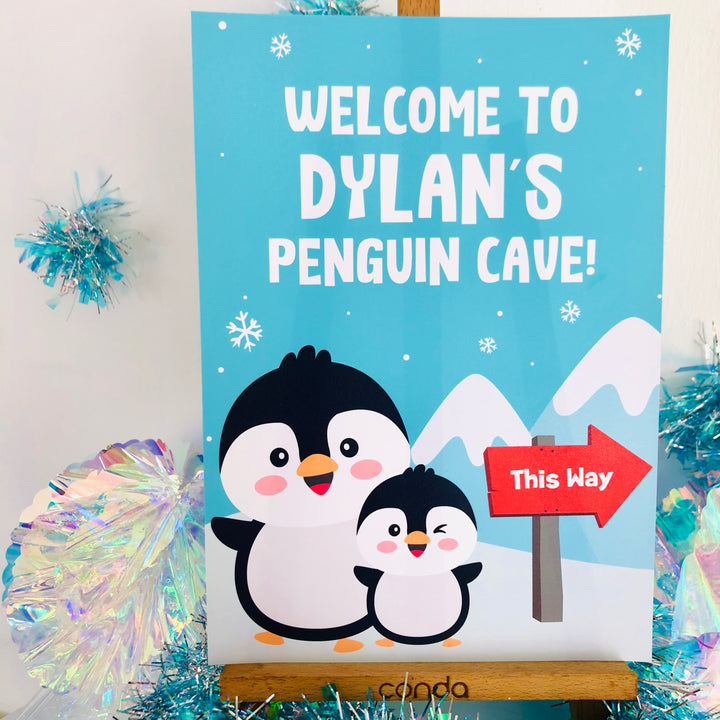 Welcome sign for Dylan's penguin-themed party