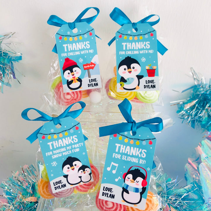 Penguin party favor tags with thank you notes